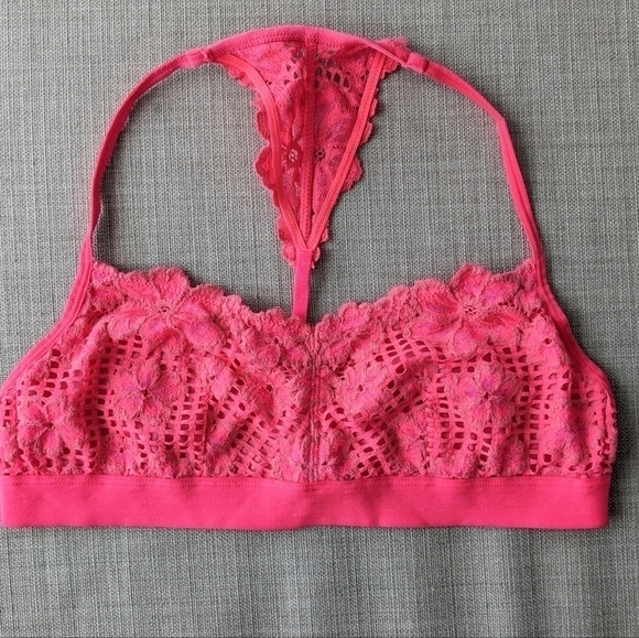 Aerie bright pink lace racerback lace bralette Small B074 - Picture 3 of 6